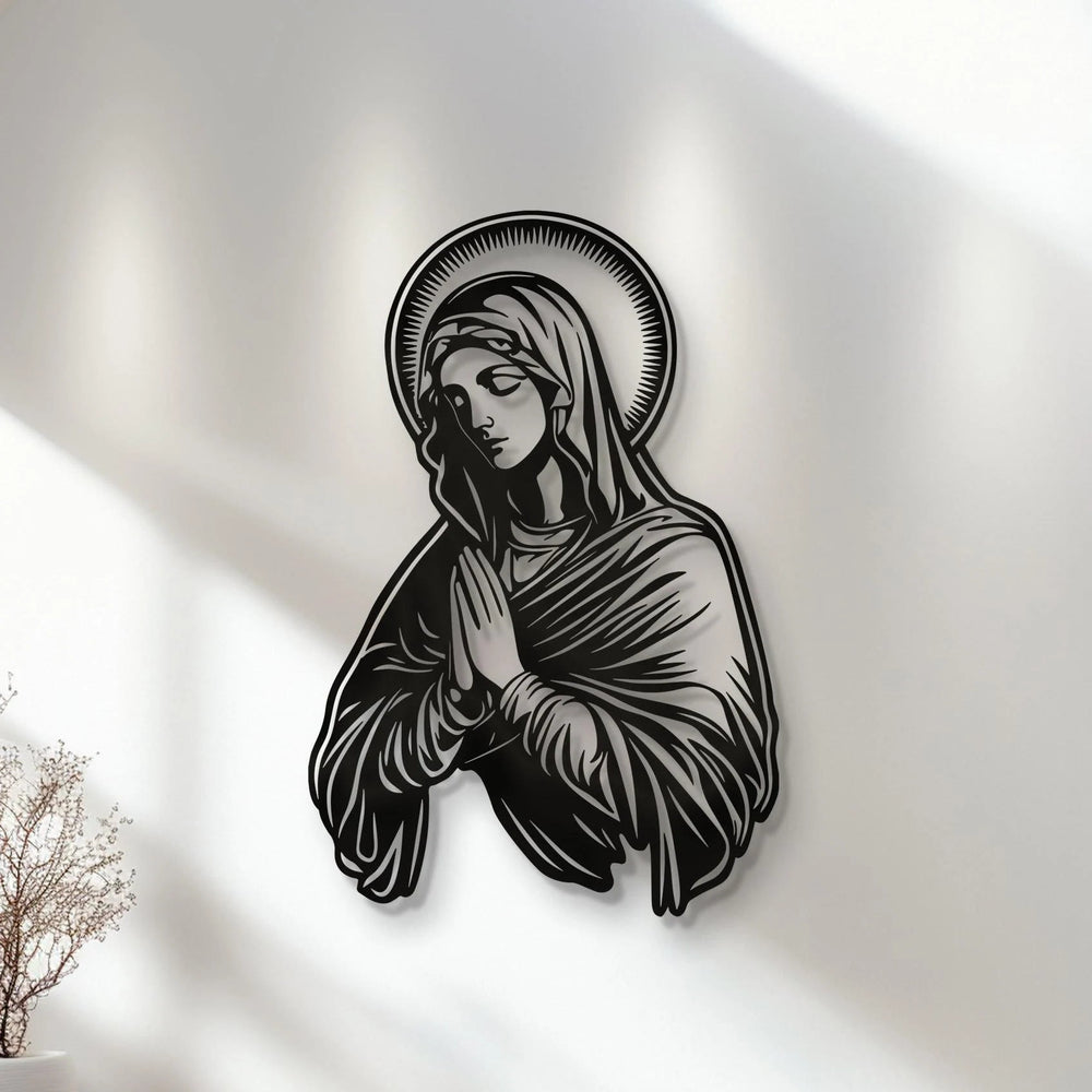 Christianartworkshop Decorazione da parete in metallo con aureola della Vergine Maria in preghiera per la casa religiosa - image 1
