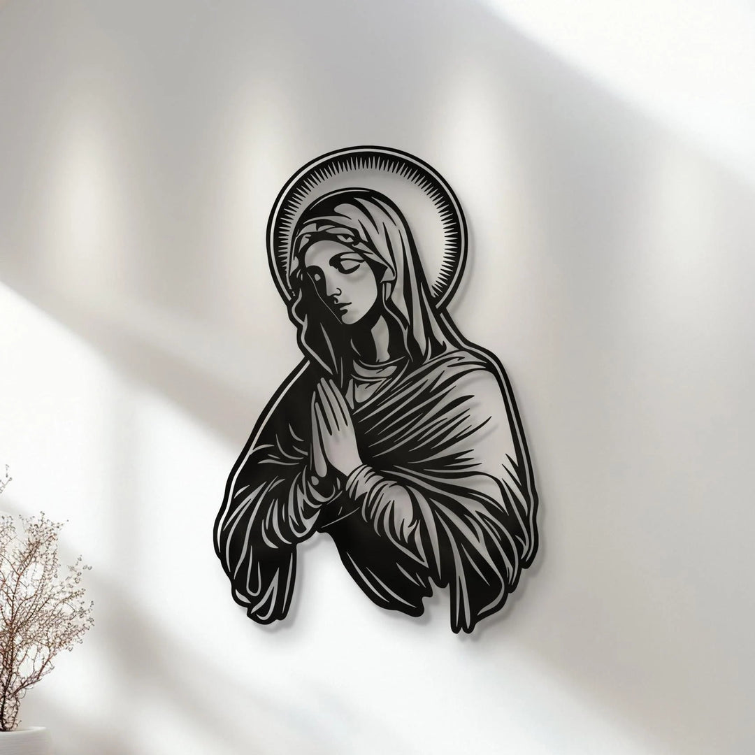 Christianartworkshop Decorazione da parete in metallo con aureola della Vergine Maria in preghiera per la casa religiosa - image 1