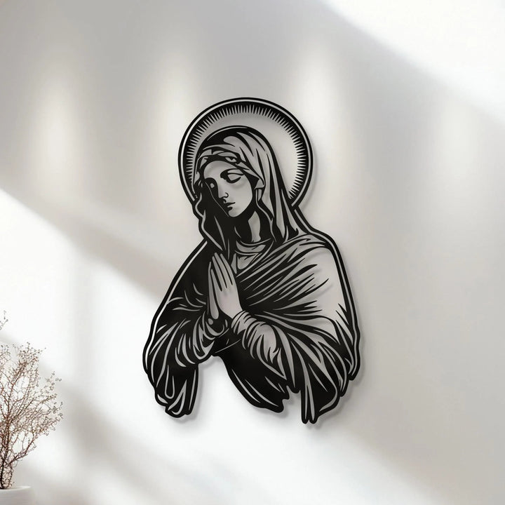 Christianartworkshop Decorazione da parete in metallo con aureola della Vergine Maria in preghiera per la casa religiosa - image 1