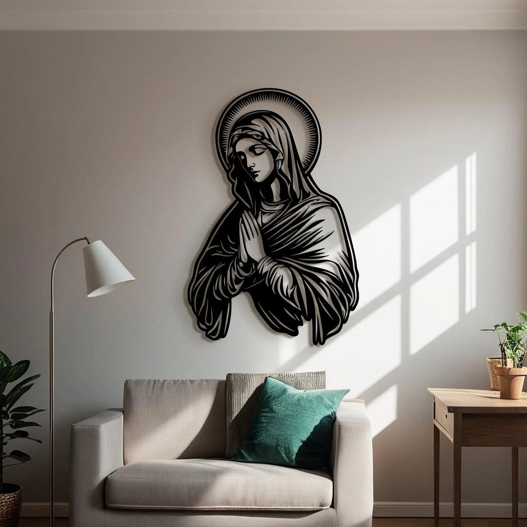 Christianartworkshop Decorazione da parete in metallo con aureola della Vergine Maria in preghiera per la casa religiosa - image 3