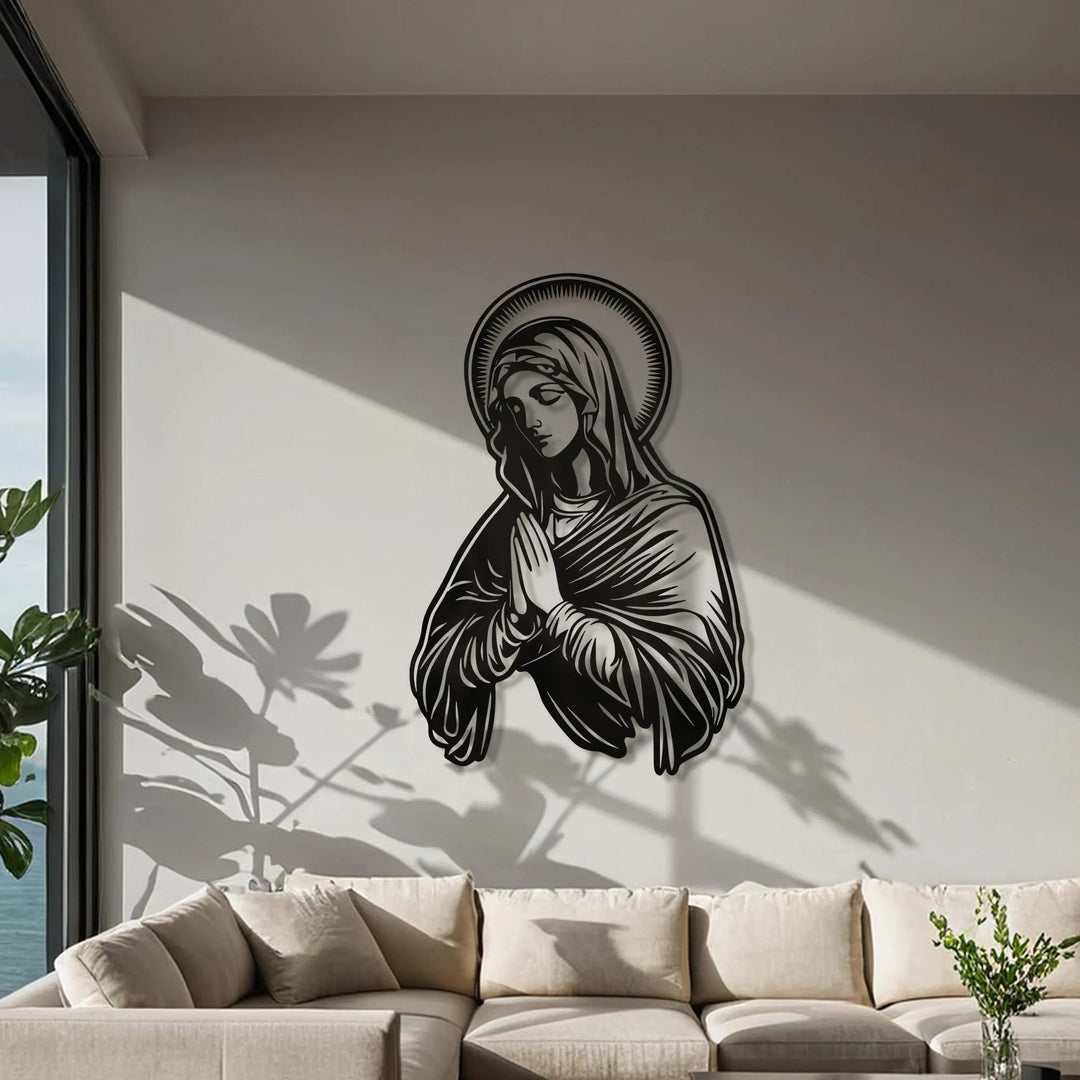 Christianartworkshop Decorazione da parete in metallo con aureola della Vergine Maria in preghiera per la casa religiosa - image 2