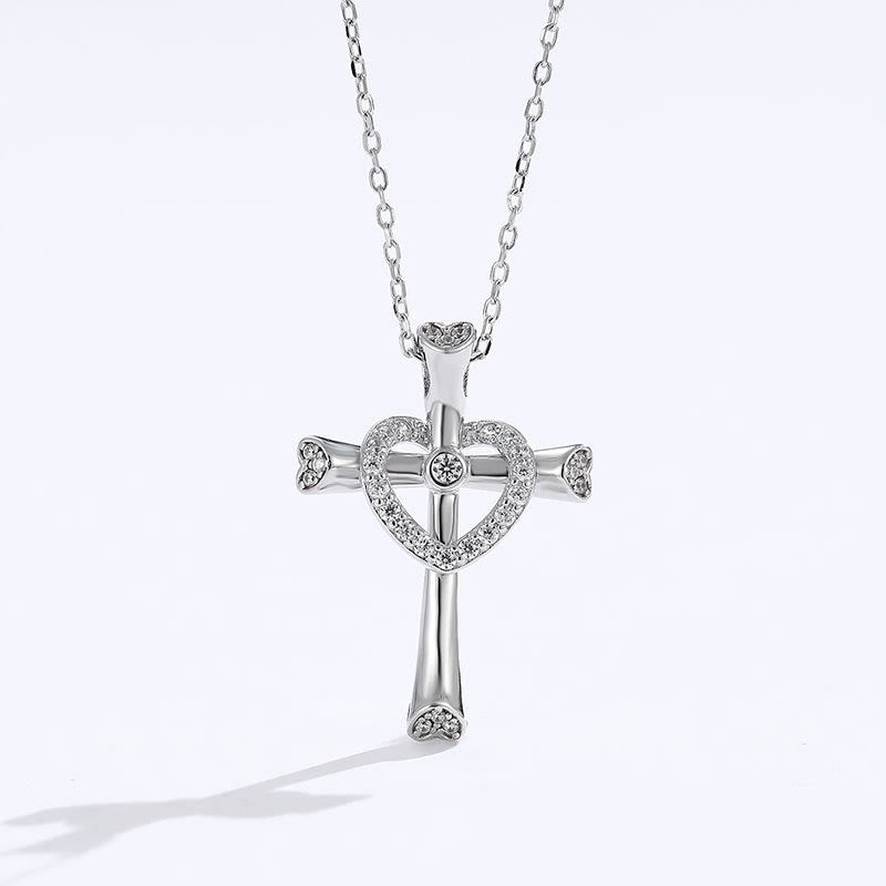 Collana con croce e cuore in argento 925 con zirconi Christianartworkshop : la fede incontra l'amore in uno scintillio - Argento Sterling 925 - image 0