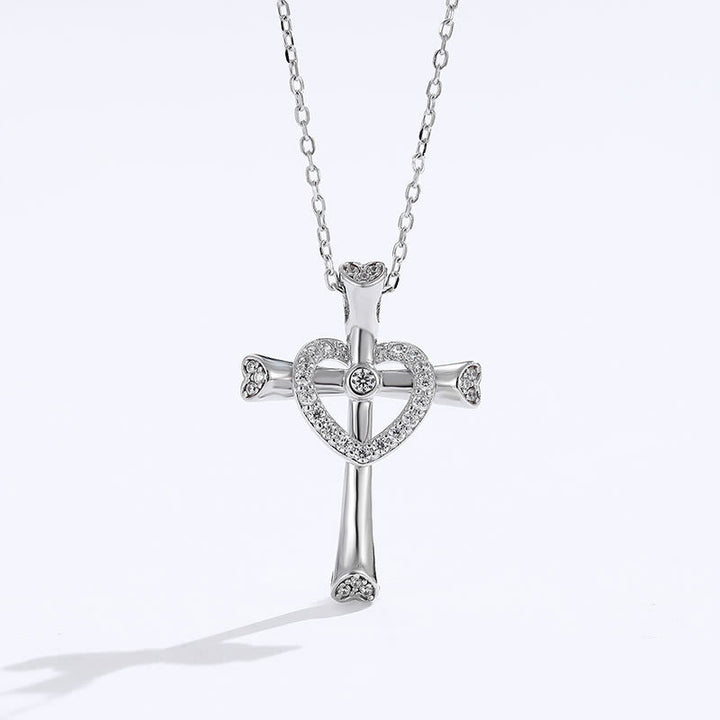 Collana con croce e cuore in argento 925 con zirconi Christianartworkshop : la fede incontra l'amore in uno scintillio - Argento Sterling 925 - image 0
