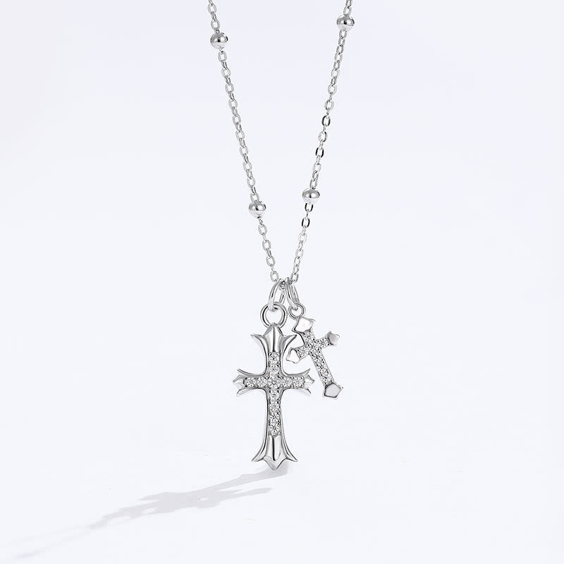 Collana con doppia croce in argento 925 Christianartworkshop : Fede - Scintillio ispirato - Argento Sterling 925 - image 0