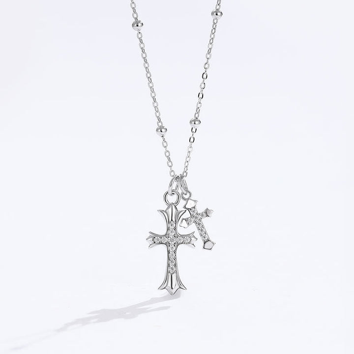 Collana con doppia croce in argento 925 Christianartworkshop : Fede - Scintillio ispirato - Argento Sterling 925 - image 0