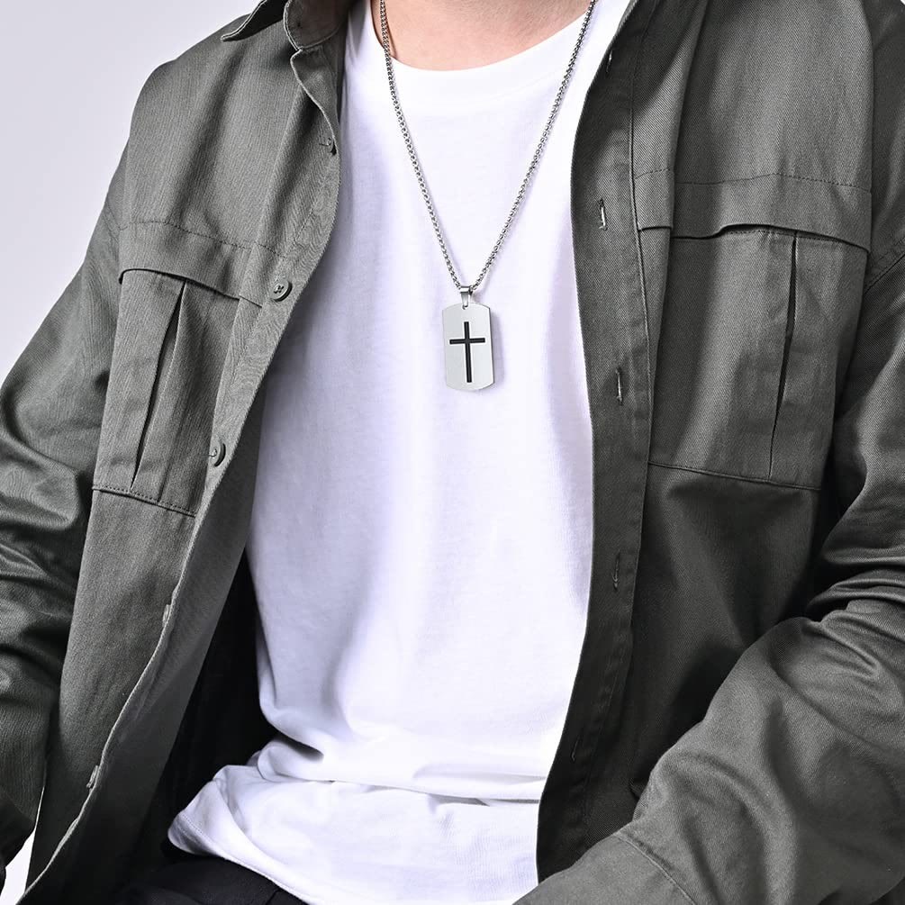 Christianartworkshop Croce in acciaio inossidabile e collana bifacciale Giosuè 1:9 per il coraggio - image 1