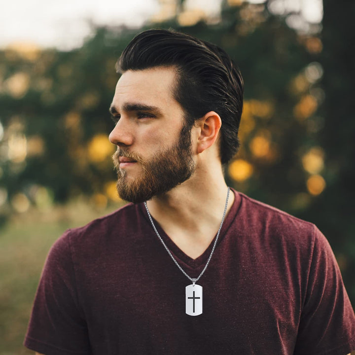Christianartworkshop Croce in acciaio inossidabile e collana bifacciale Giosuè 1:9 per il coraggio - image 2