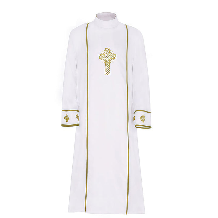 Abito clericale bianco multi-stile Christianartworkshop : ideale per il culto e i rituali in chiesa. - Con la croce d'oro - 2XL - image 1