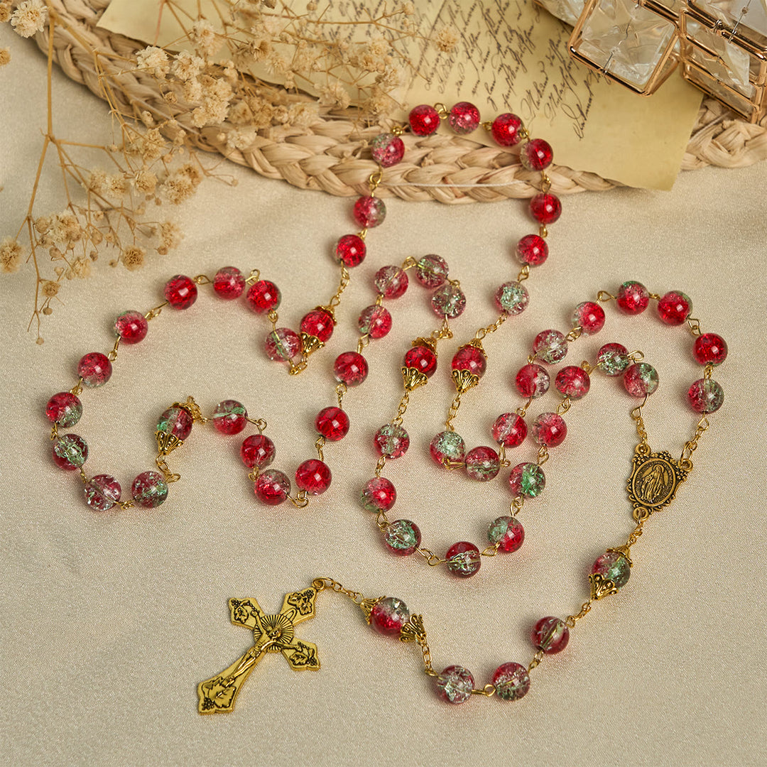 Christianartworkshop Regalo di Natale: Rosario a perline rosse a tema natalizio con crocifisso dorato e medaglia della Madonna - image 11