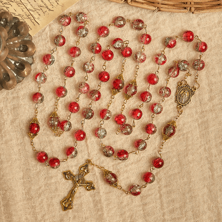 Christianartworkshop Regalo di Natale: Rosario a perline rosse a tema natalizio con crocifisso dorato e medaglia della Madonna - image 9