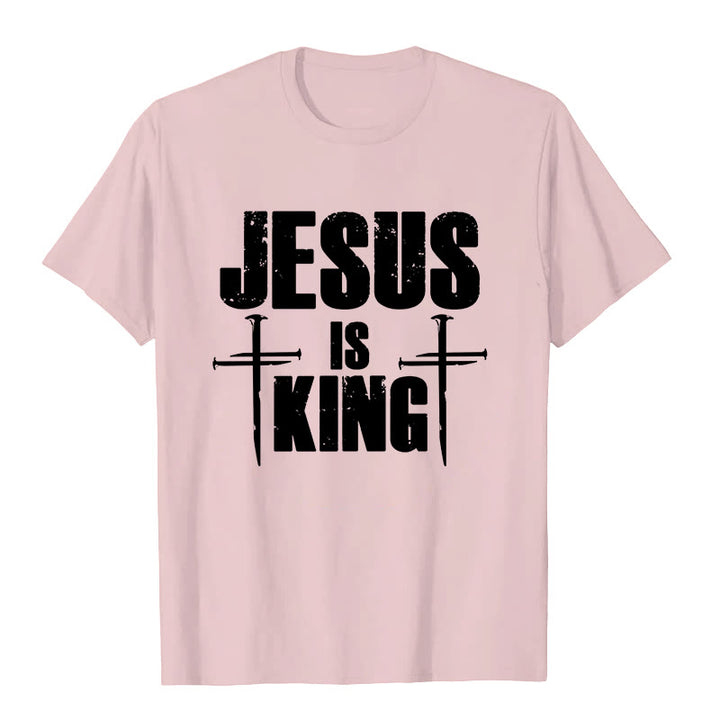 Christianartworkshop Gesù è il re 3 chiodi croce maglietta cristiana  - Rosa - 2XL - image 6