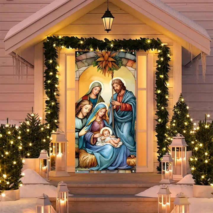 Christianartworkshop Tenda per porta Sacra Famiglia con scena della Natività: condividi la fede natalizia - image 1