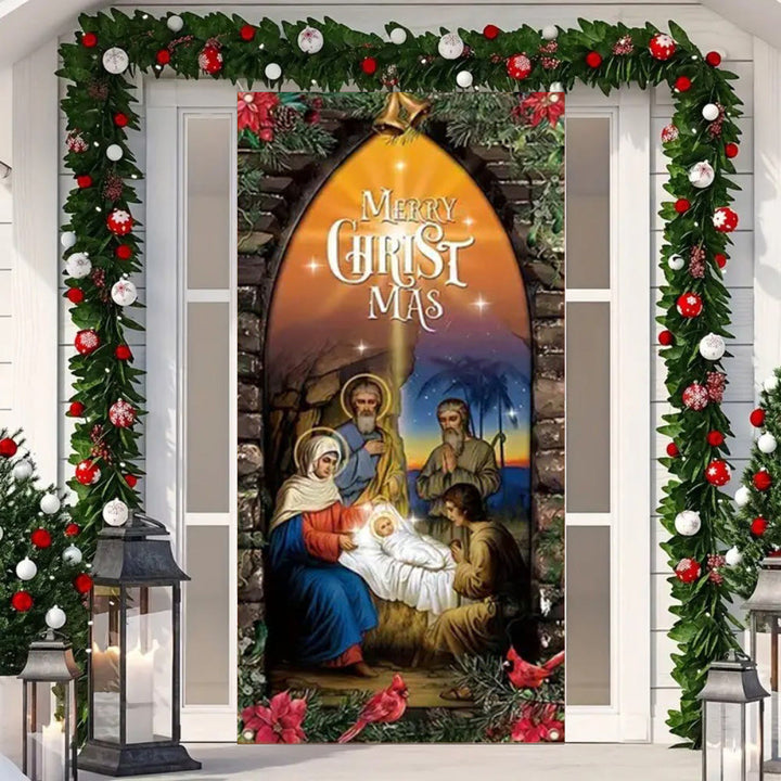 Tenda illuminata per porta della Sacra Famiglia in stile Christianartworkshop : decorazione natalizia della Natività - image 3