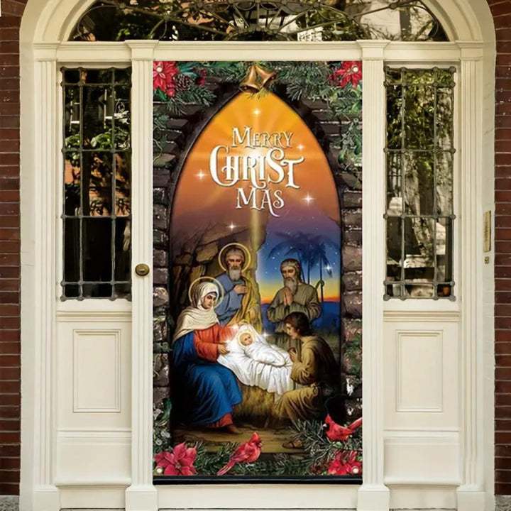 Tenda illuminata per porta della Sacra Famiglia in stile Christianartworkshop : decorazione natalizia della Natività - image 5
