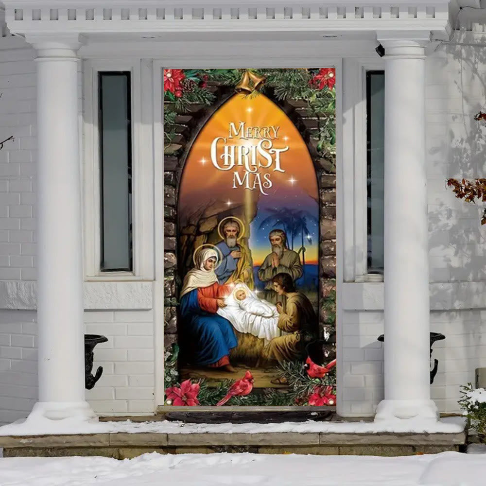 Tenda illuminata per porta della Sacra Famiglia in stile Christianartworkshop : decorazione natalizia della Natività - image 2
