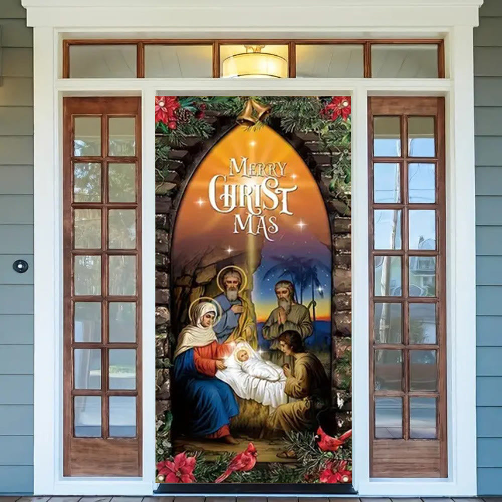 Tenda illuminata per porta della Sacra Famiglia in stile Christianartworkshop : decorazione natalizia della Natività - image 1