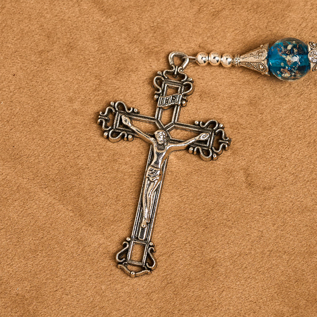 Rosario in pietra scintillante con occhio di gatto e stella blu in vetro con cuore sacro Christianartworkshop - image 7