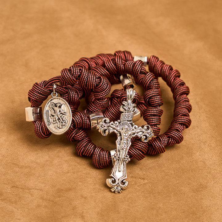 Christianartworkshop Rosario in paracord rosso intenso "Devozione del Guerriero" con San Michele Arcangelo - image 10