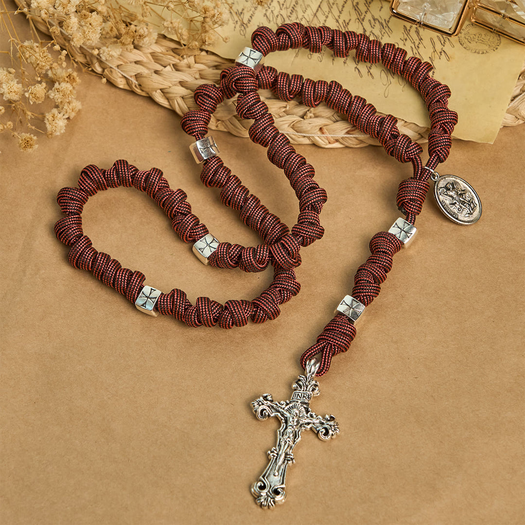 Christianartworkshop Rosario in paracord rosso intenso "Devozione del Guerriero" con San Michele Arcangelo - image 5