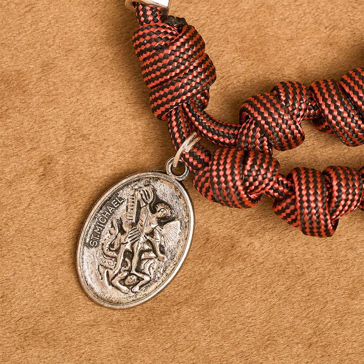 Christianartworkshop Rosario in paracord rosso intenso "Devozione del Guerriero" con San Michele Arcangelo - image 7