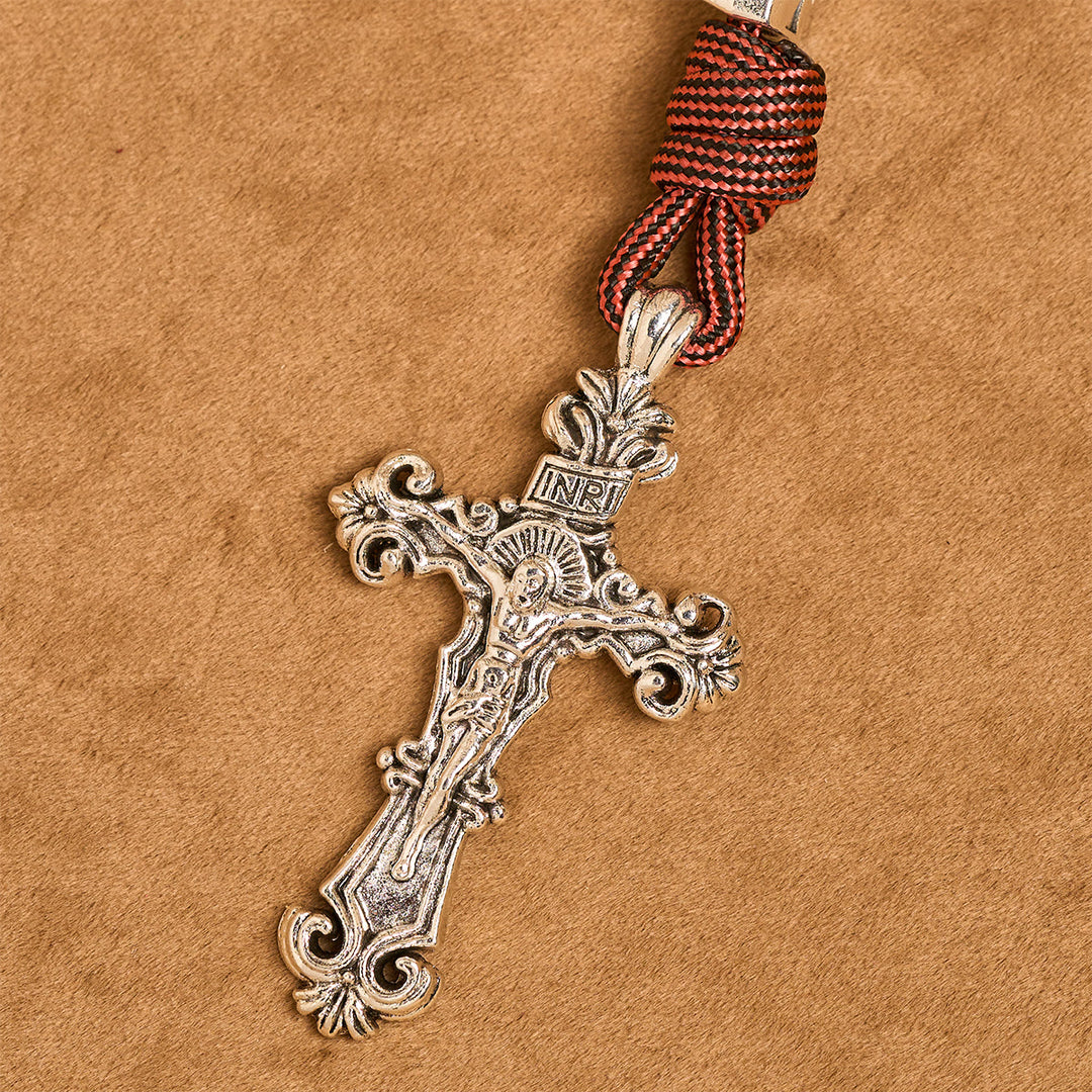 Christianartworkshop Rosario in paracord rosso intenso "Devozione del Guerriero" con San Michele Arcangelo - image 9