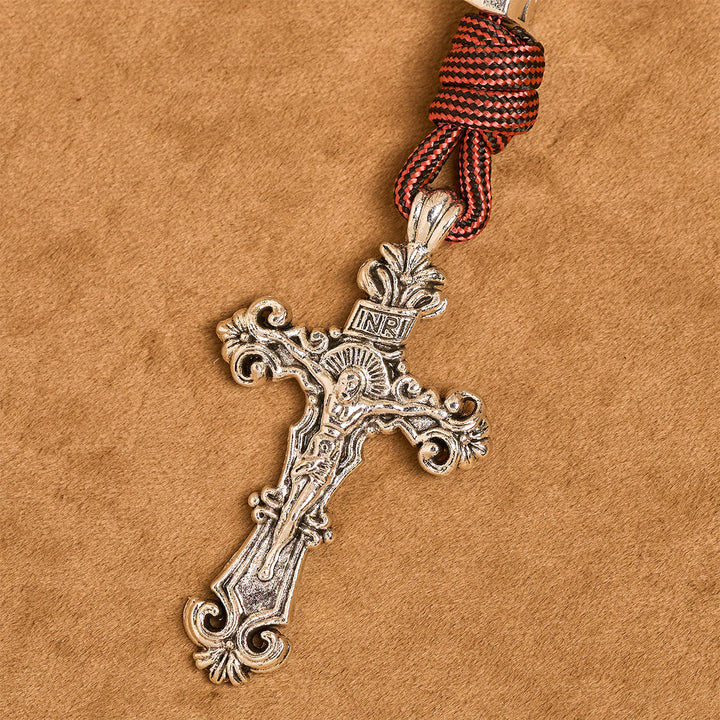 Christianartworkshop Rosario in paracord rosso intenso "Devozione del Guerriero" con San Michele Arcangelo - image 9