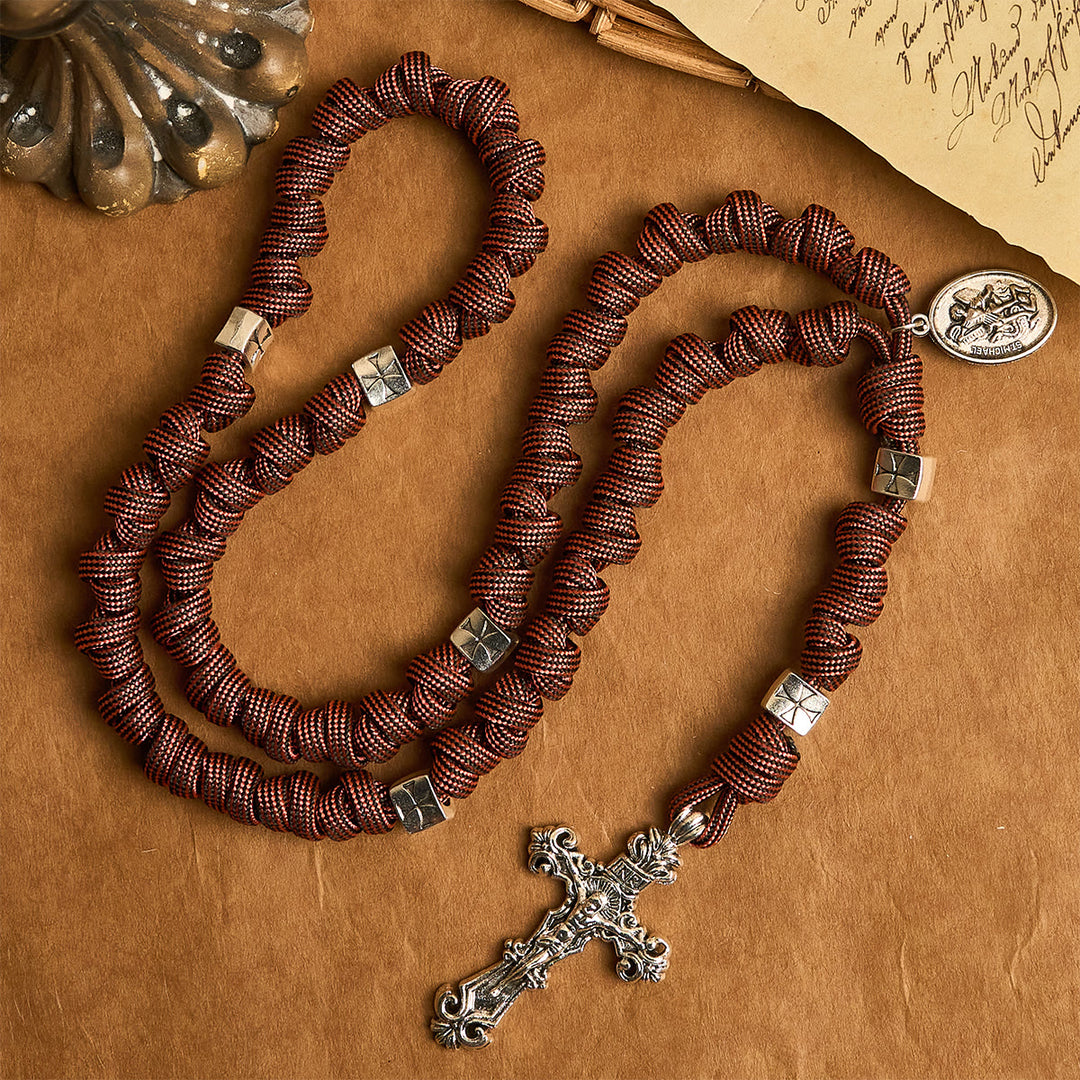 Christianartworkshop Rosario in paracord rosso intenso "Devozione del Guerriero" con San Michele Arcangelo - San Michele Arcangelo - image 0