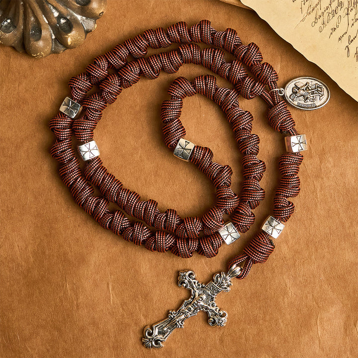 Christianartworkshop Rosario in paracord rosso intenso "Devozione del Guerriero" con San Michele Arcangelo - image 3