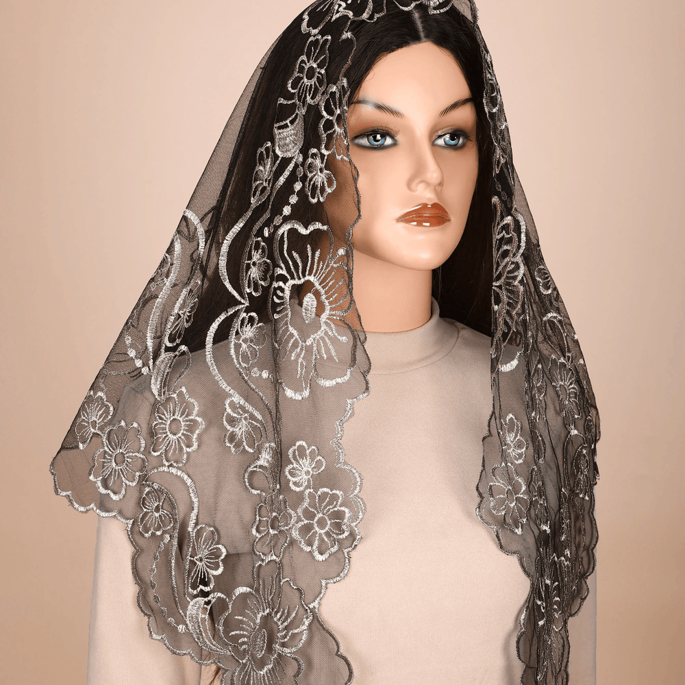 Christianartworkshop Elegante velo da cappella in pizzo benedetto con croce e mani in preghiera - image 1