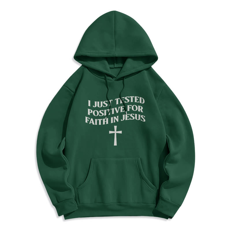 Christianartworkshop Sono appena risultato positivo al test per la fede in Gesù Felpa con cappuccio in poliestere foderata in pile con croce - Verde - 2XL - image 0