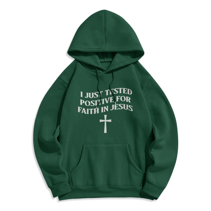 Christianartworkshop Sono appena risultato positivo al test per la fede in Gesù Felpa con cappuccio in poliestere foderata in pile con croce - Verde - 2XL - image 0