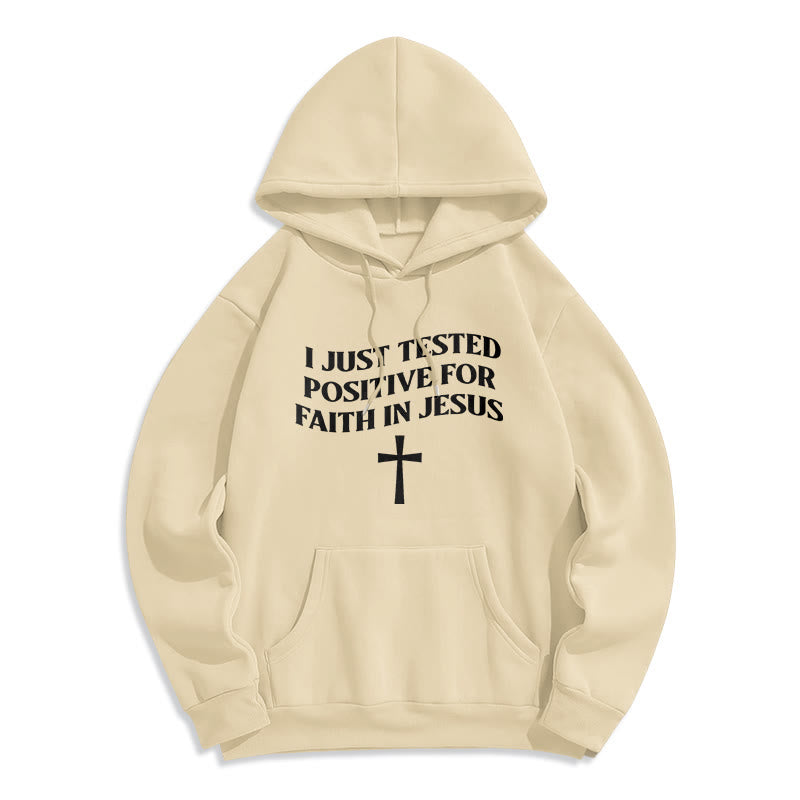 Christianartworkshop Sono appena risultato positivo al test per la fede in Gesù Felpa con cappuccio in poliestere foderata in pile con croce - Beige - 2XL - image 6