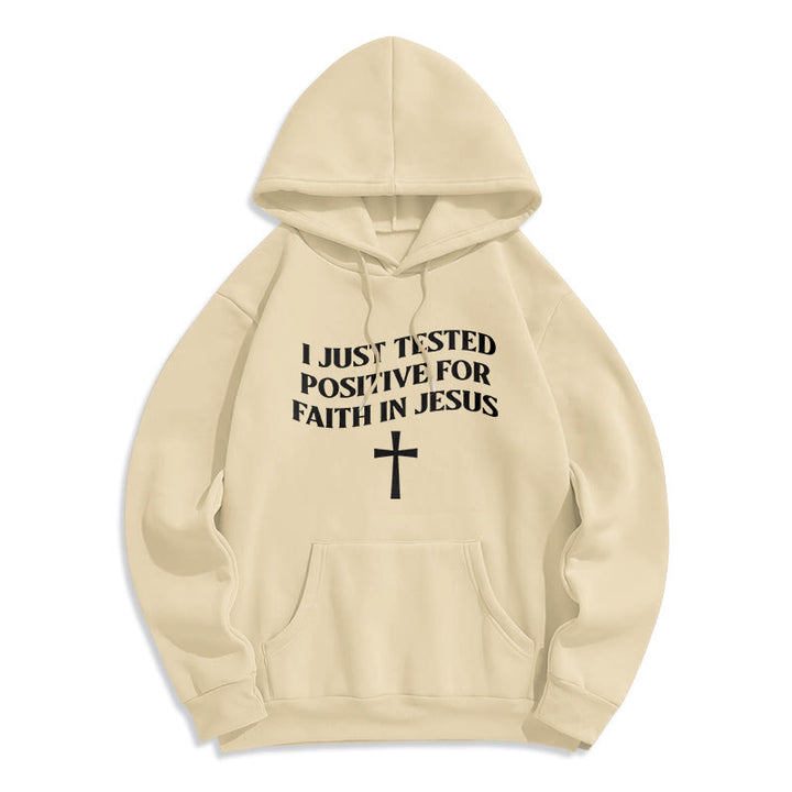 Christianartworkshop Sono appena risultato positivo al test per la fede in Gesù Felpa con cappuccio in poliestere foderata in pile con croce - Beige - 2XL - image 6