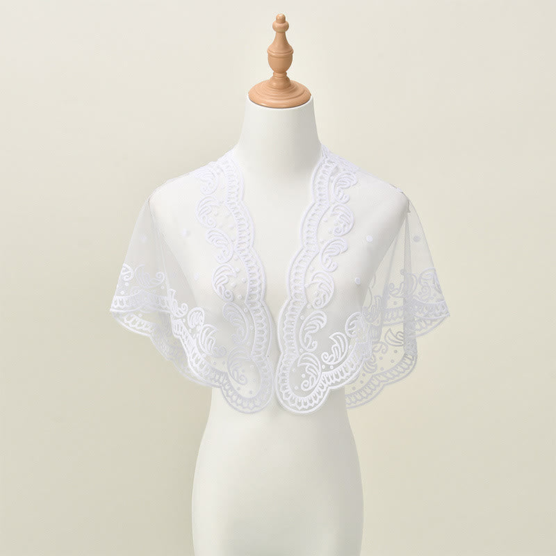 Christianartworkshop Velo da cappella in pizzo bianco e nero con ricamo della Vergine Maria e di Gerusalemme - image 6