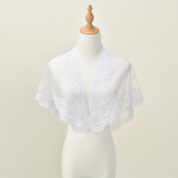 Christianartworkshop Velo da cappella in pizzo bianco e nero con ricamo della Vergine Maria e di Gerusalemme - image 6