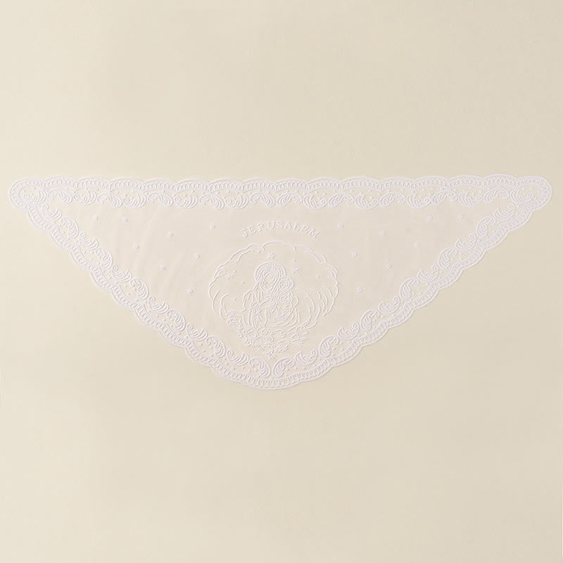 Christianartworkshop Velo da cappella in pizzo bianco e nero con ricamo della Vergine Maria e di Gerusalemme - image 7