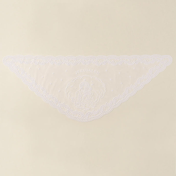 Christianartworkshop Velo da cappella in pizzo bianco e nero con ricamo della Vergine Maria e di Gerusalemme - image 7