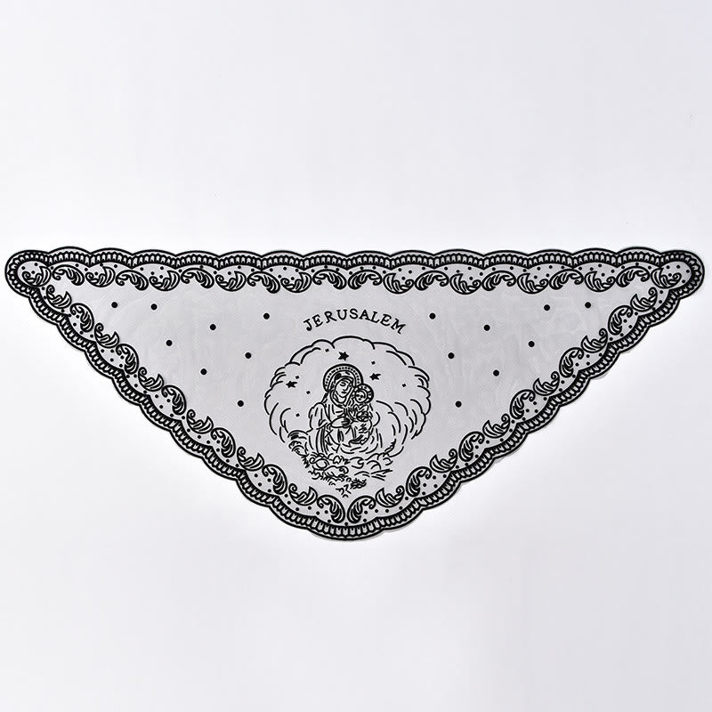 Christianartworkshop Velo da cappella in pizzo bianco e nero con ricamo della Vergine Maria e di Gerusalemme - image 3