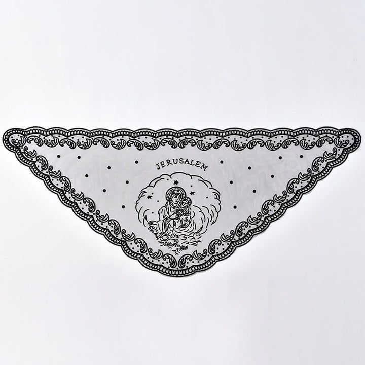 Christianartworkshop Velo da cappella in pizzo bianco e nero con ricamo della Vergine Maria e di Gerusalemme - image 3