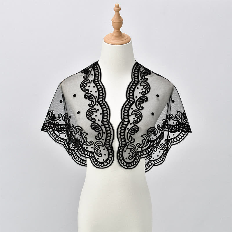 Christianartworkshop Velo da cappella in pizzo bianco e nero con ricamo della Vergine Maria e di Gerusalemme - image 2