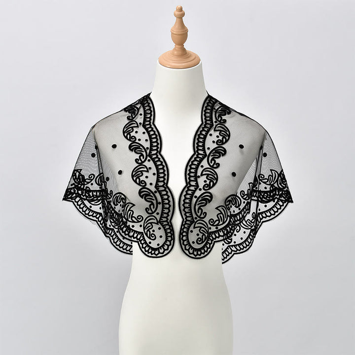 Christianartworkshop Velo da cappella in pizzo bianco e nero con ricamo della Vergine Maria e di Gerusalemme - image 2