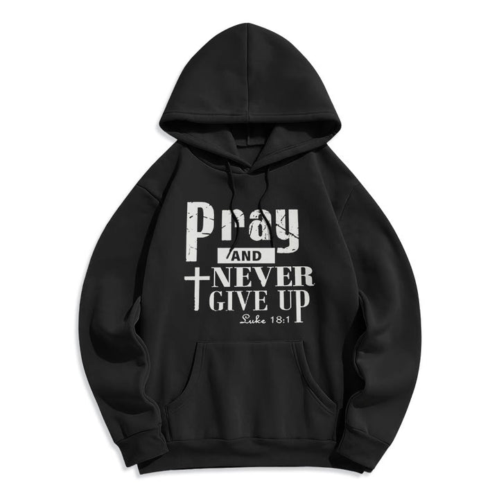 Felpa con cappuccio in poliestere foderata in pile Christianartworkshop Cross & Scripture Pray And Never Give Up - Nero - 2XL - image 5