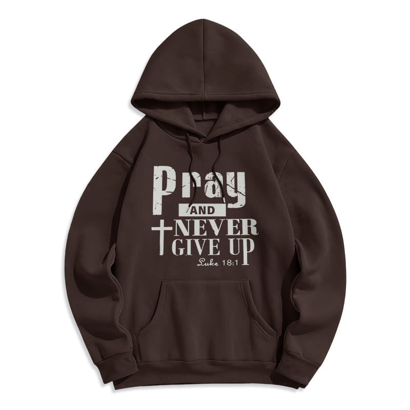 Felpa con cappuccio in poliestere foderata in pile Christianartworkshop Cross & Scripture Pray And Never Give Up - Marrone - 2XL - image 4