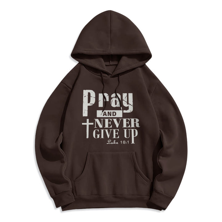 Felpa con cappuccio in poliestere foderata in pile Christianartworkshop Cross & Scripture Pray And Never Give Up - Marrone - 2XL - image 4