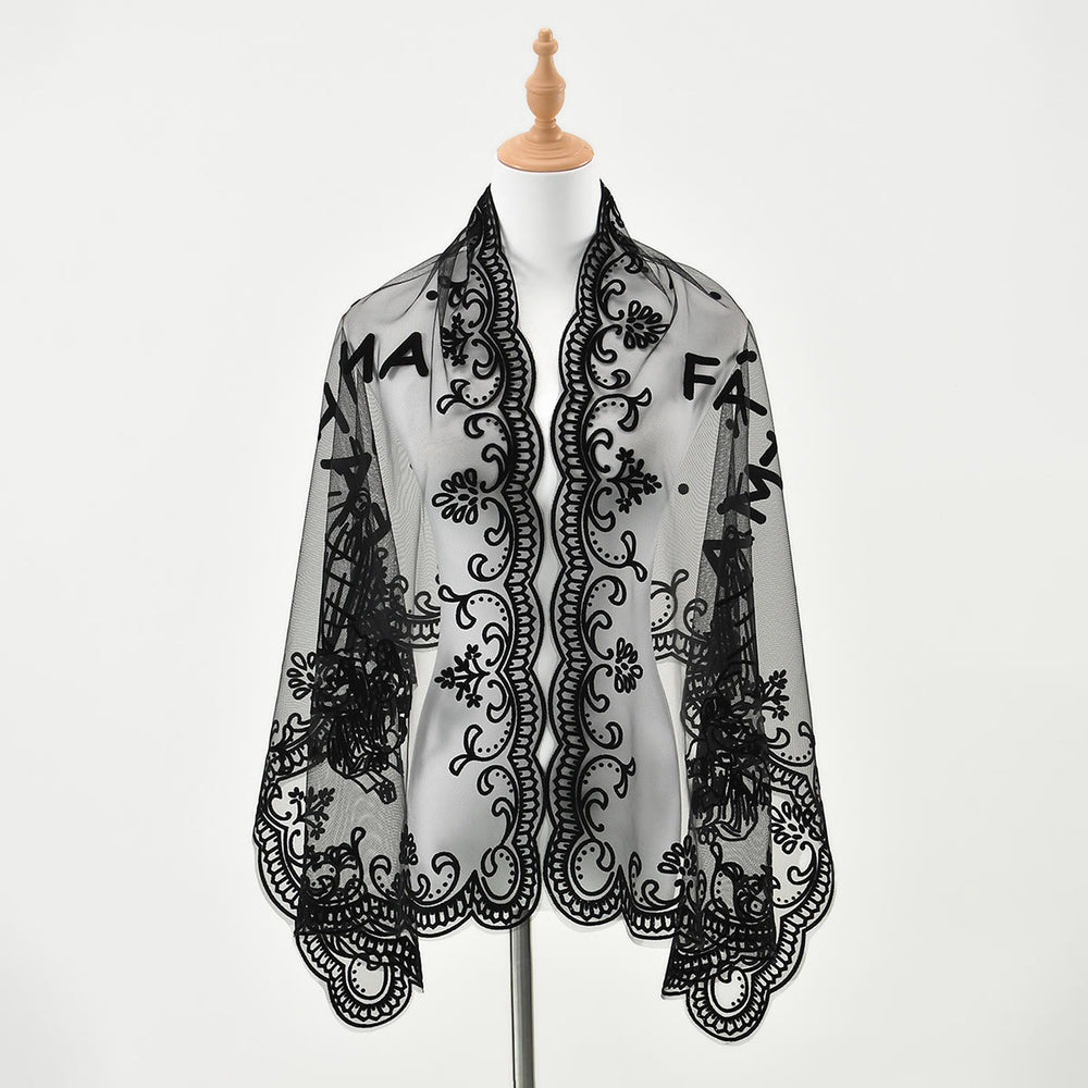 Christianartworkshop Velo da cappella in pizzo vintage tricolore con motivo dell'apparizione di Fátima - image 1