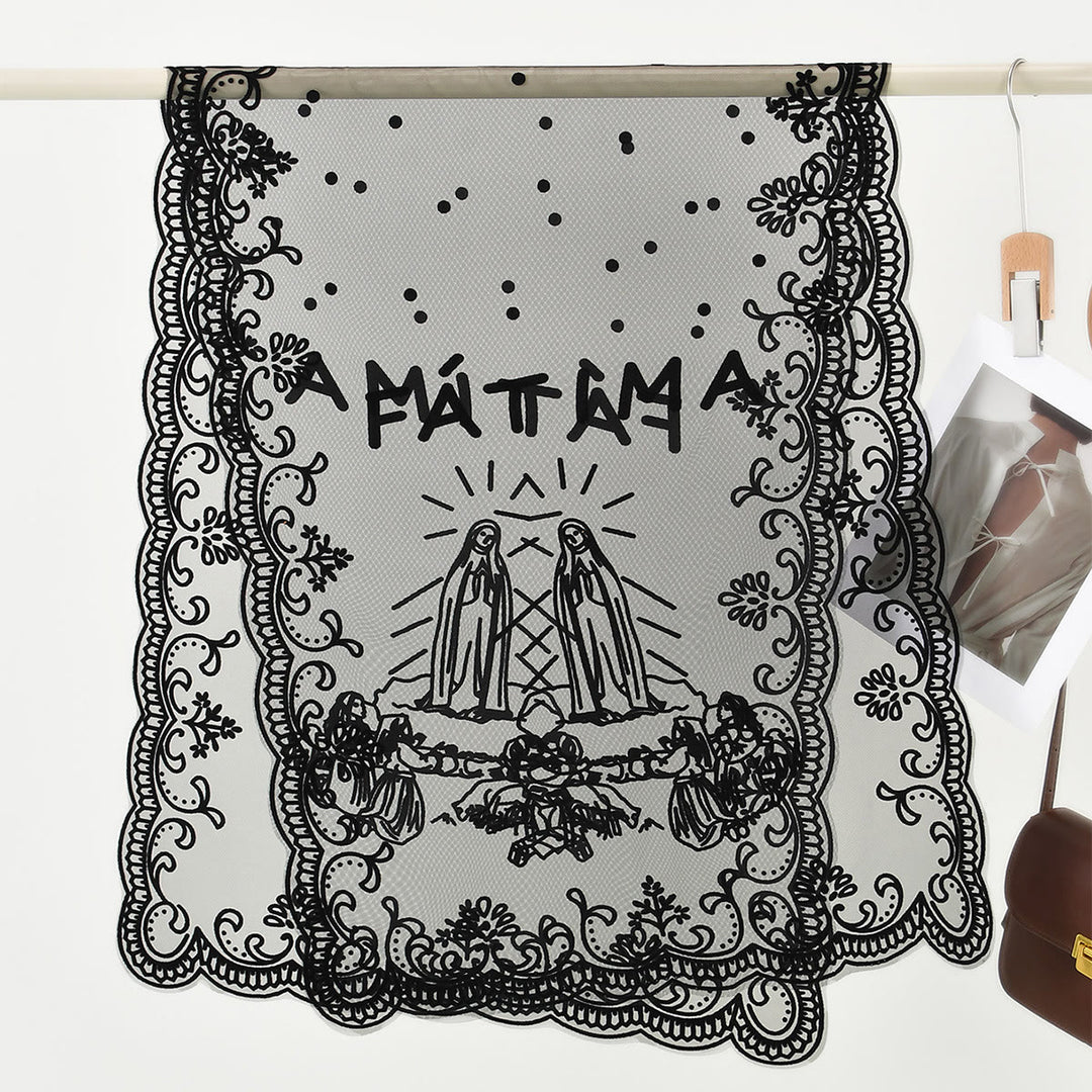 Christianartworkshop Velo da cappella in pizzo vintage tricolore con motivo dell'apparizione di Fátima - Nero - image 0