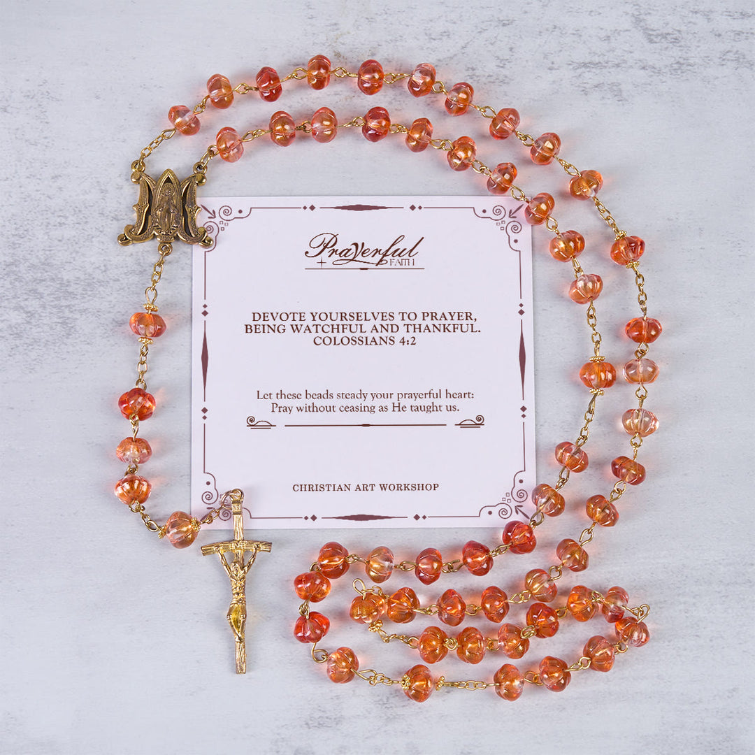 Christianartworkshop FEDE IN PREGHIERA: Rosario di perle di zucca sacra con medaglia miracolosa e croce - FEDE IN PREGHIERA - image 0
