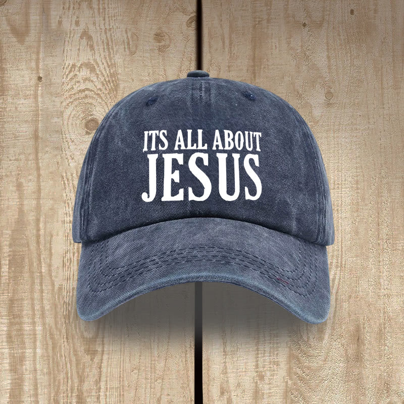 Christianartworkshop Cappello unisex in cotone lavato effetto consumato Heritage Style It's All About Jesus - Blu navy - image 0