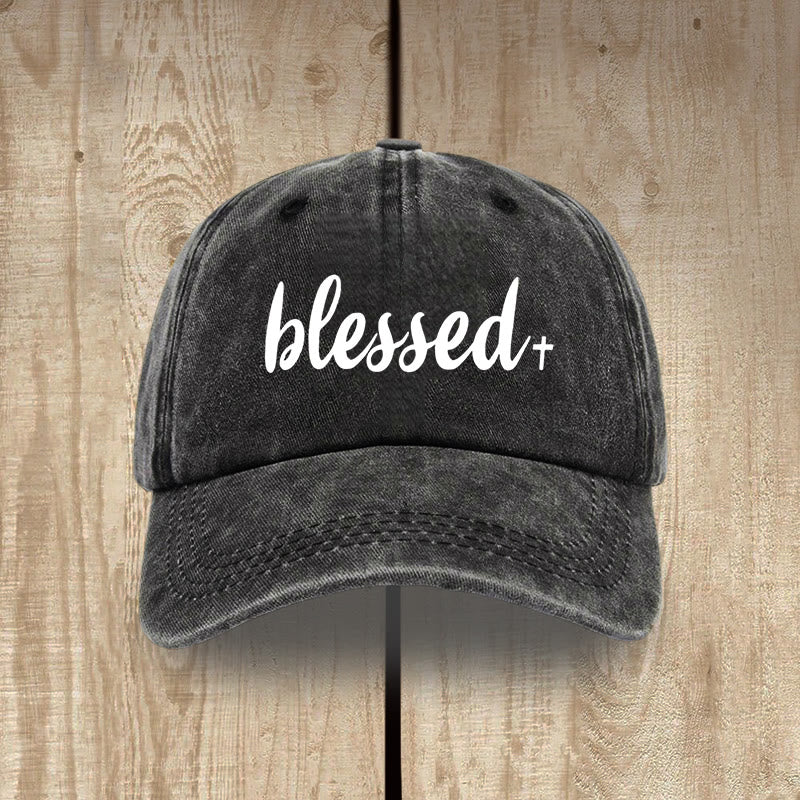 Christianartworkshop Cappello unisex in cotone lavato effetto consumato, stile streetwear, Blessed - Nero - image 0