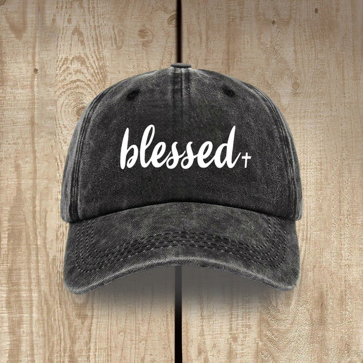 Christianartworkshop Cappello unisex in cotone lavato effetto consumato, stile streetwear, Blessed - Nero - image 0